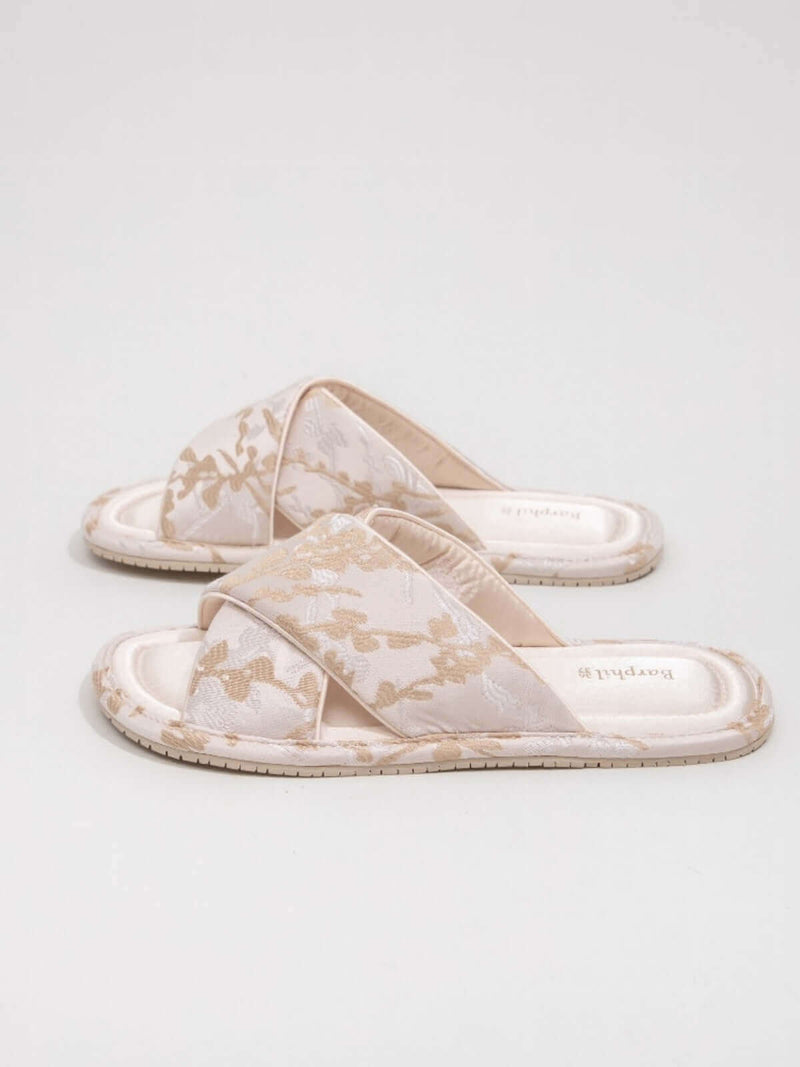 Classic Cross-Strap Embroidered Slippers