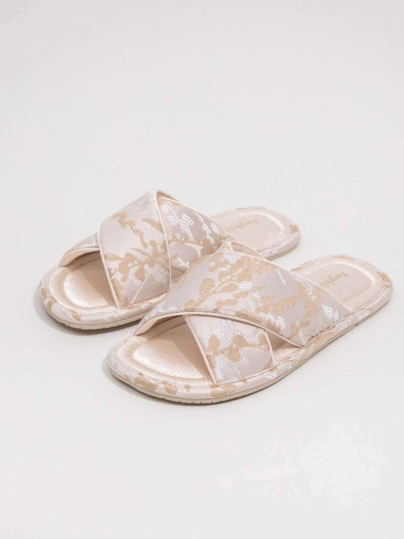 Classic Cross-Strap Embroidered Slippers