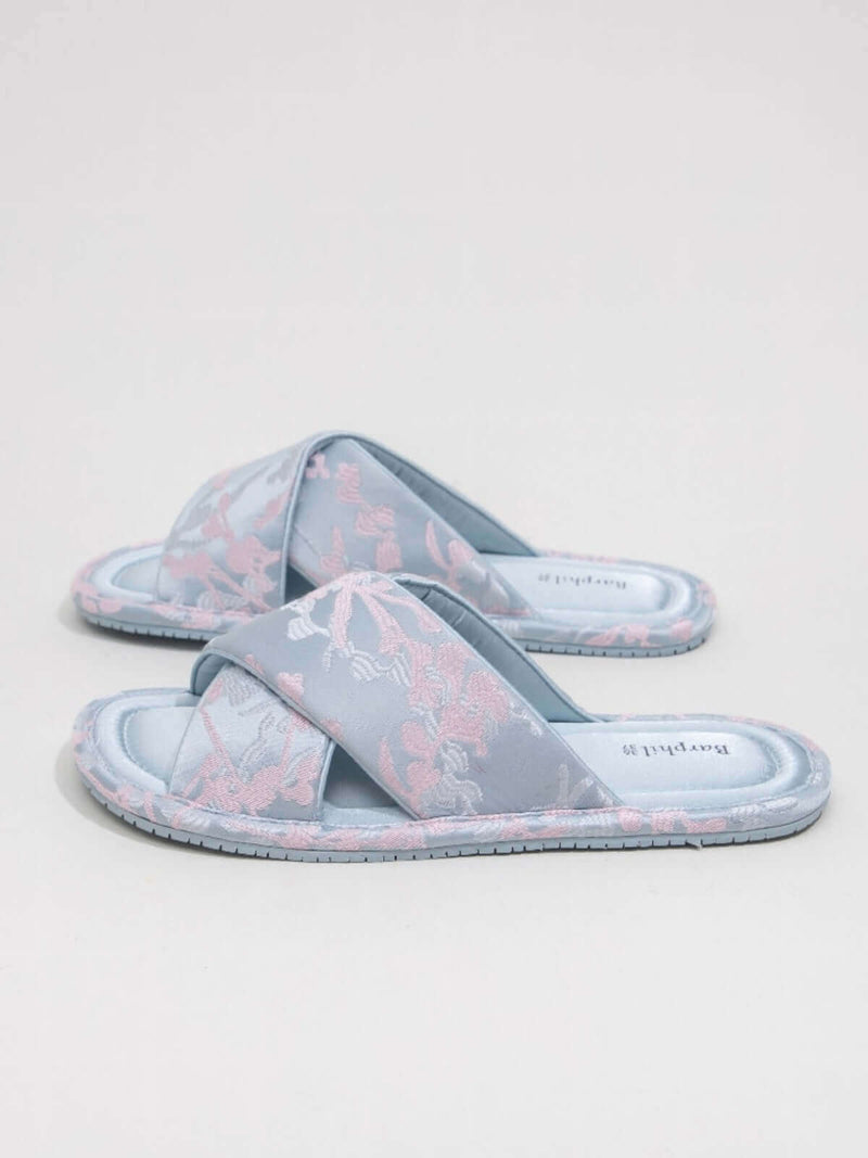 Classic Cross-Strap Embroidered Slippers