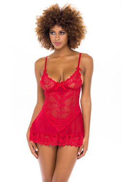Valentine Sheer Babydoll Red