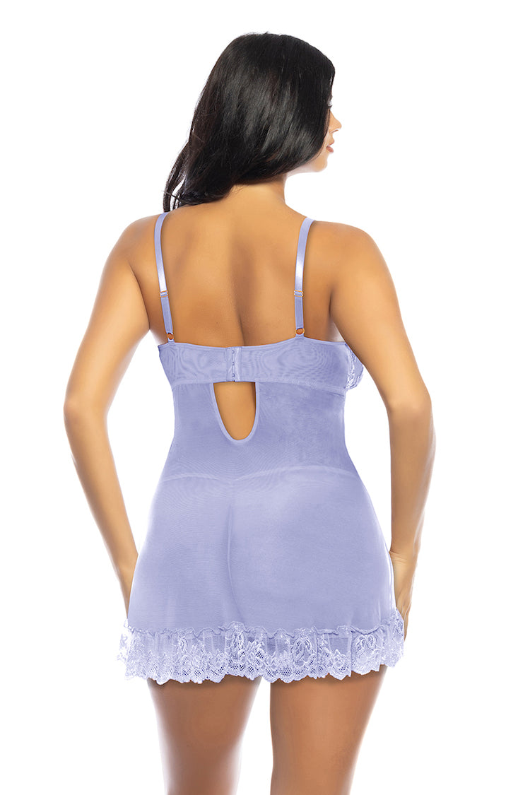 Valentine Sheer Babydoll Light Blue | Anya Lust Luxury Lingerie | Seductive Mesh Babydoll With Adjustable Straps And Matching G-string