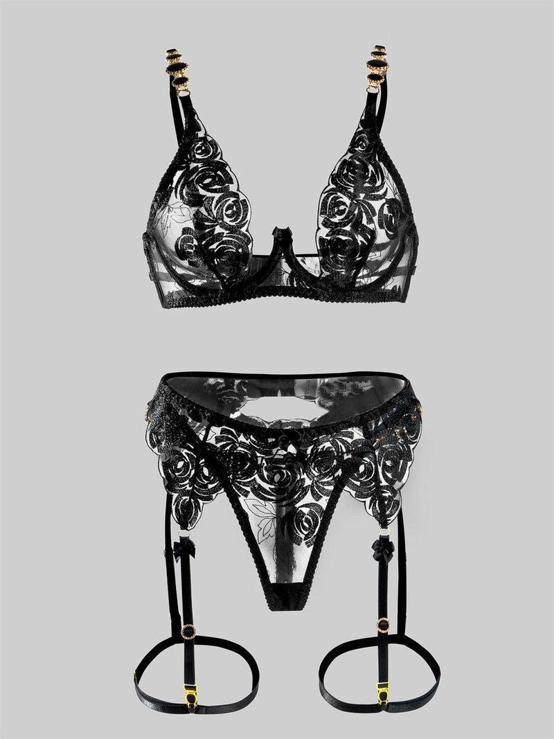 Emmeline Jewel Lingerie Set - Black