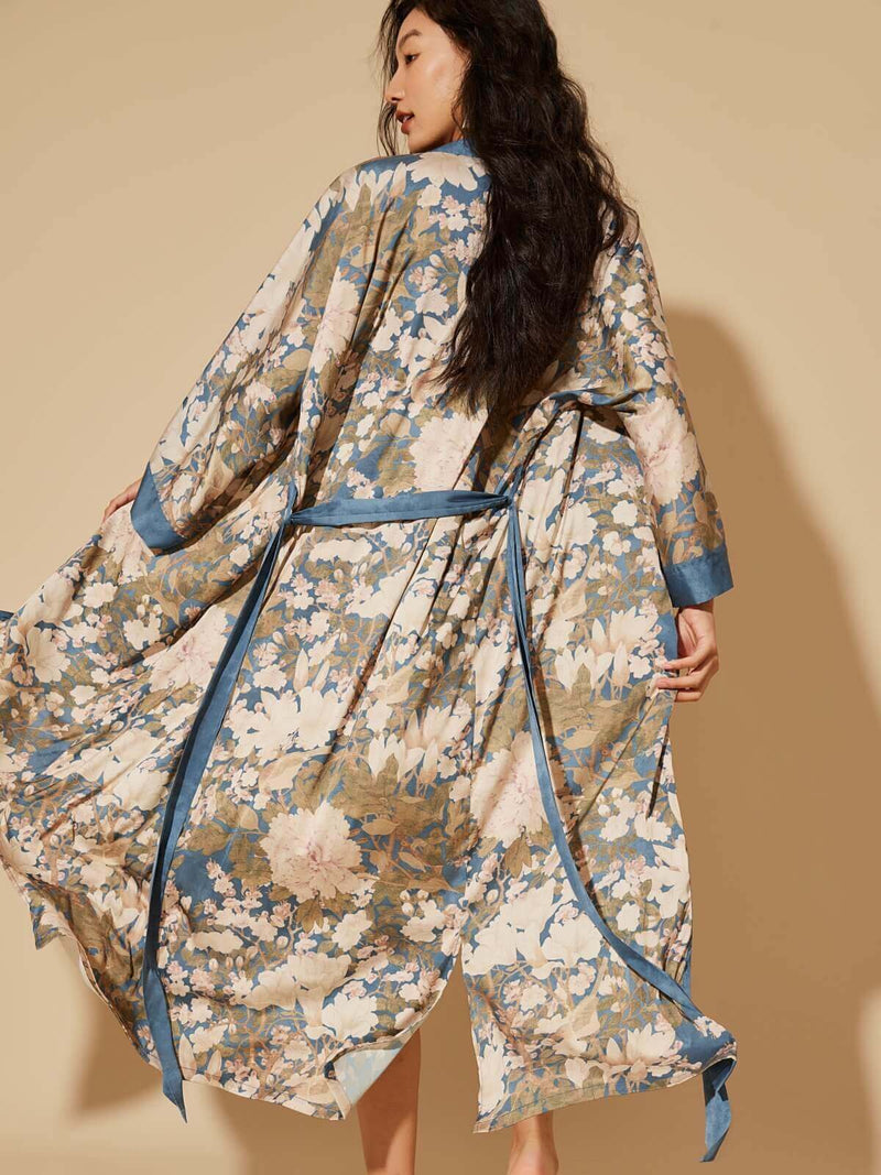 Floral Blue Kimono Robe