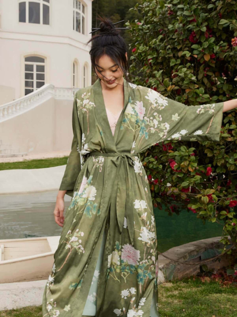 Floral Olive Kimono Robe