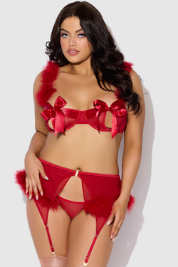 Marilyn Feather & Mesh Plus Size Lingerie Set