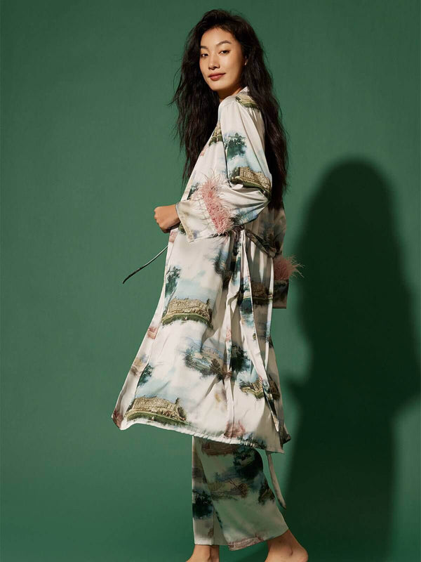 Landscape Printed 3 Piece Feather Pajama Set