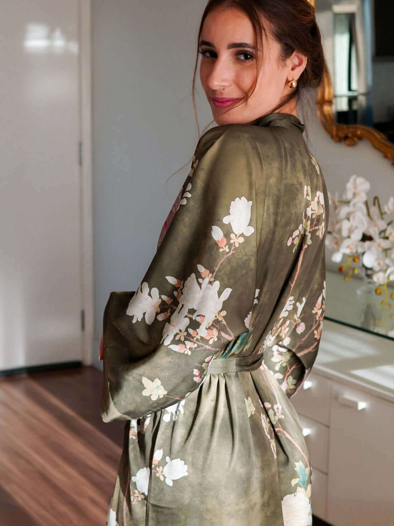 Floral Olive Kimono Robe