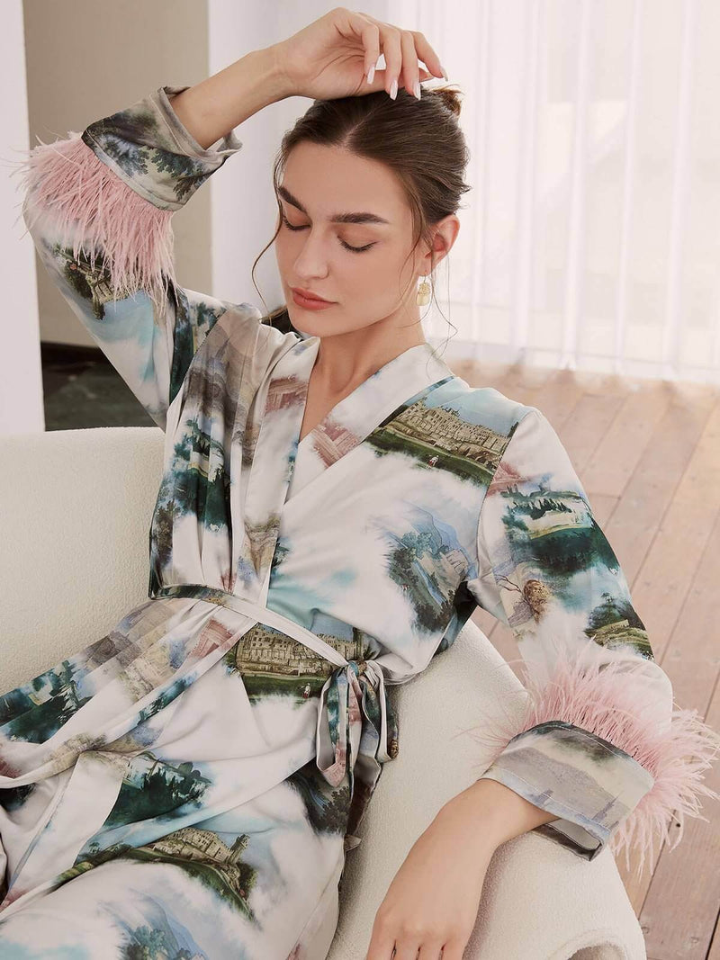 Landscape Printed 3 Piece Feather Pajama Set