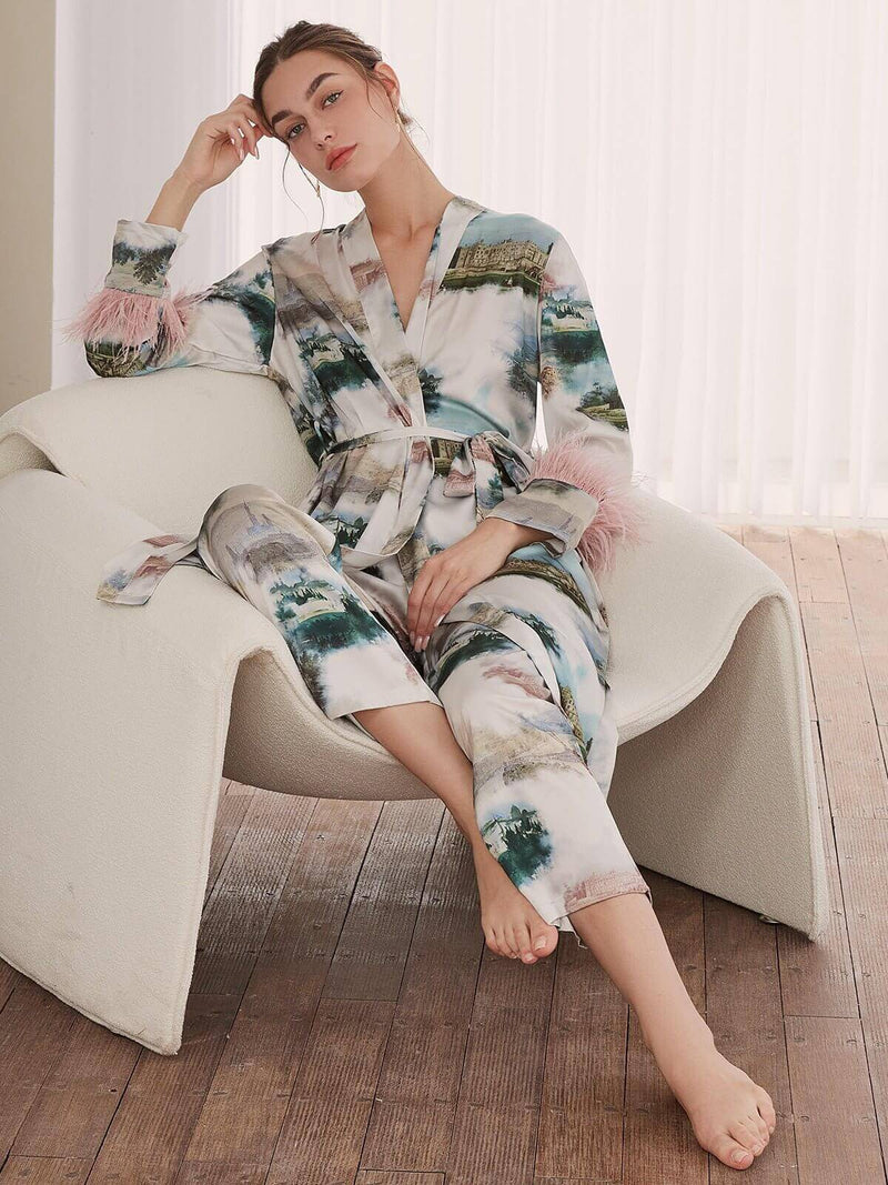 Landscape Printed 3 Piece Feather Pajama Set