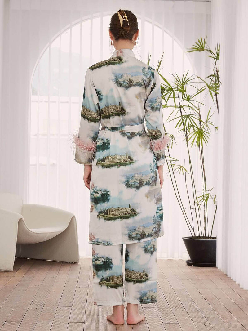 Landscape Printed 3 Piece Feather Pajama Set