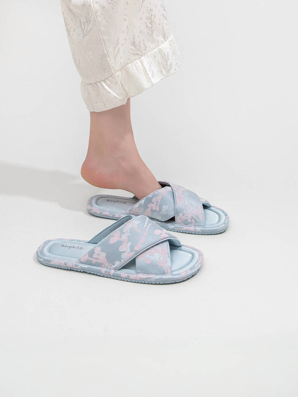 Classic Cross-Strap Embroidered Slippers