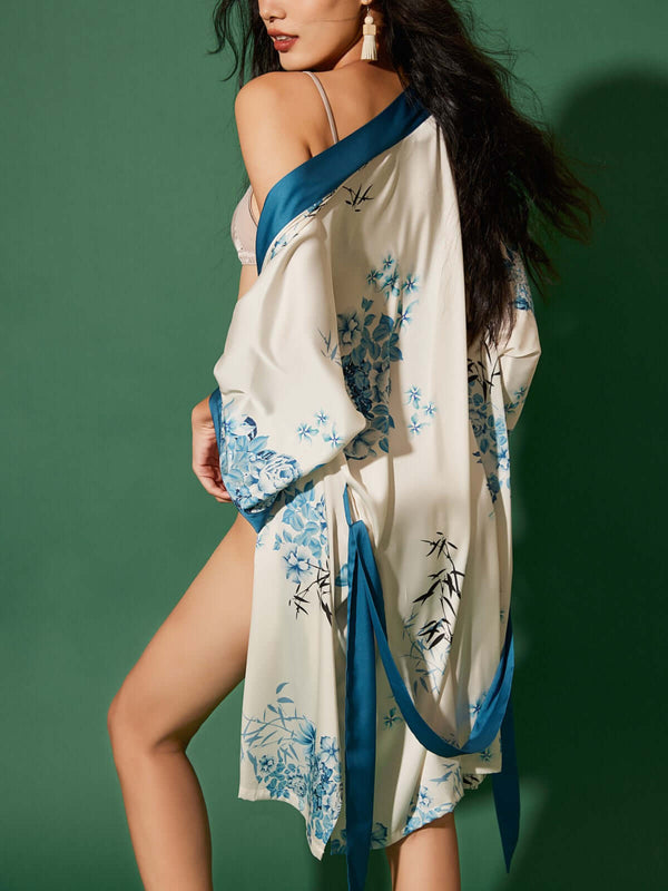 Bamboo Flower Short Kimono Robe