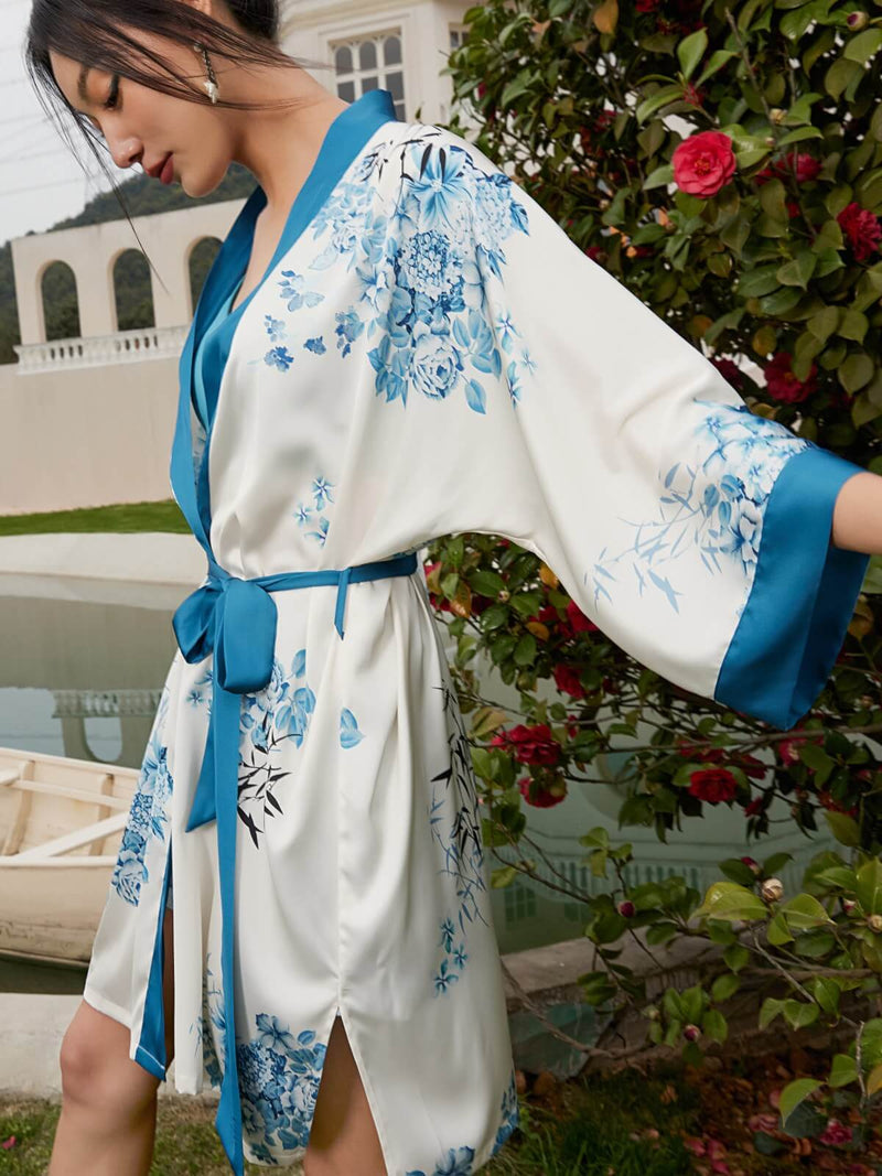 Bamboo Flower Short Kimono Robe