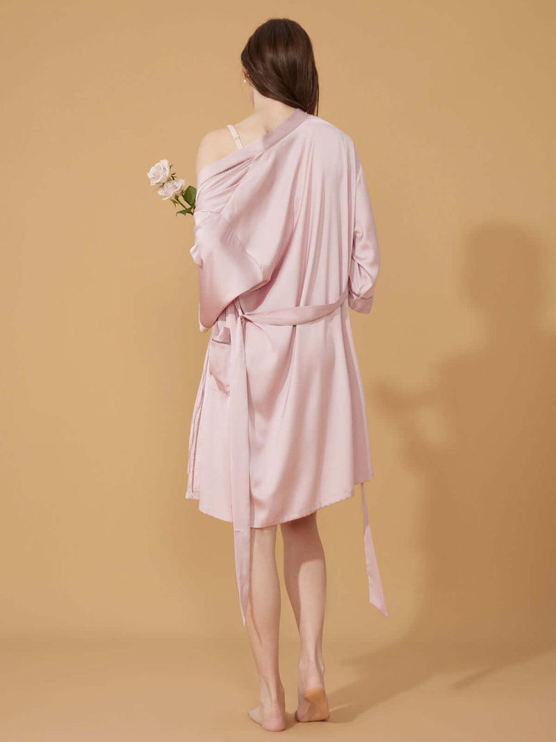 Elegant Hollow Out Detail Short Robe with Pockets