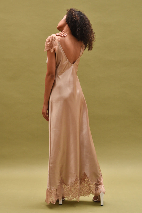 Laila Rose Gold Silk Nightgown | KAFEMME | Anya Lust Luxury Lingerie
