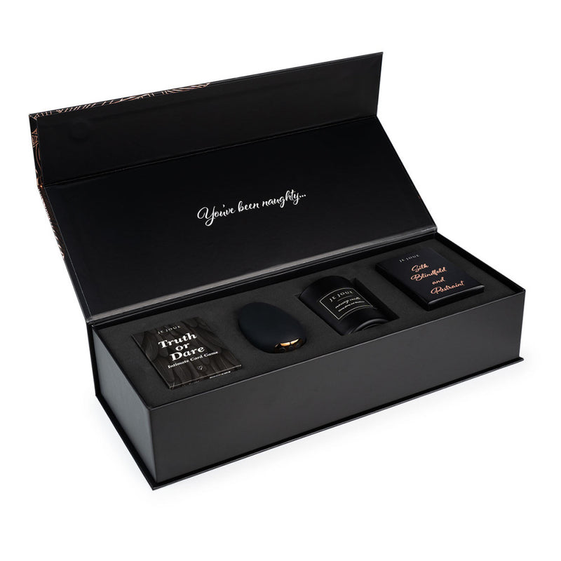 Naughty or Nice Pleasure Gift Set | Anya Lust Sexual Wellness | Romantic Couples Gift Box With Card Games, Silk Blindfold, Vibrator And Massage Candle 