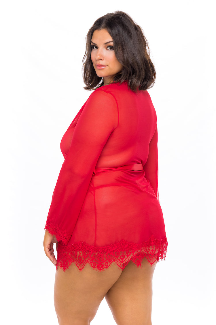 Provence Plus Size Sheer Robe Red