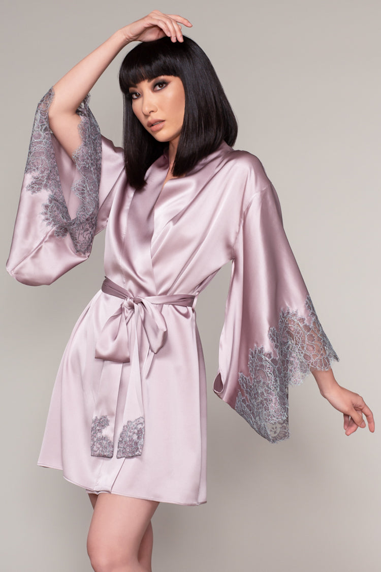 Rochelle Silk Robe | Anya Lust Luxury Loungewear | Romantic Silk Kimono Style Short Robe For Lounging 