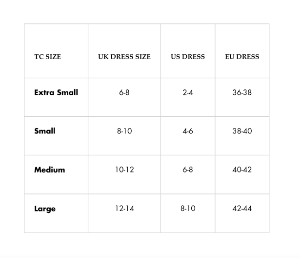 Luxury lingerie size chart